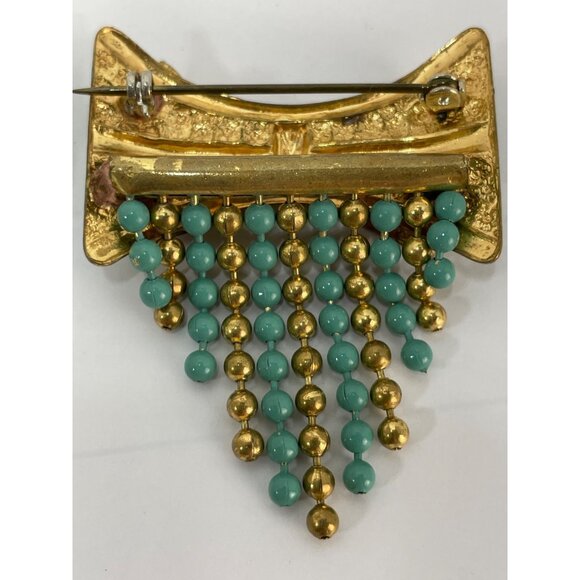 Gold & Faux Turquoise Broochs Vintage Pins Matching Bows Set of 2 - Picture 7 of 7